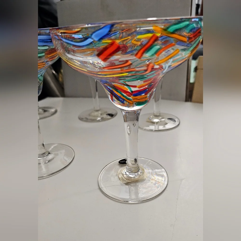 Pier 1 Margarita Glasses Pier 1 Glasses Pier 1 Confetti Glasses Mouth Blown NEW